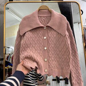 Dusty Rose Cable Knit Cardigan Sweater